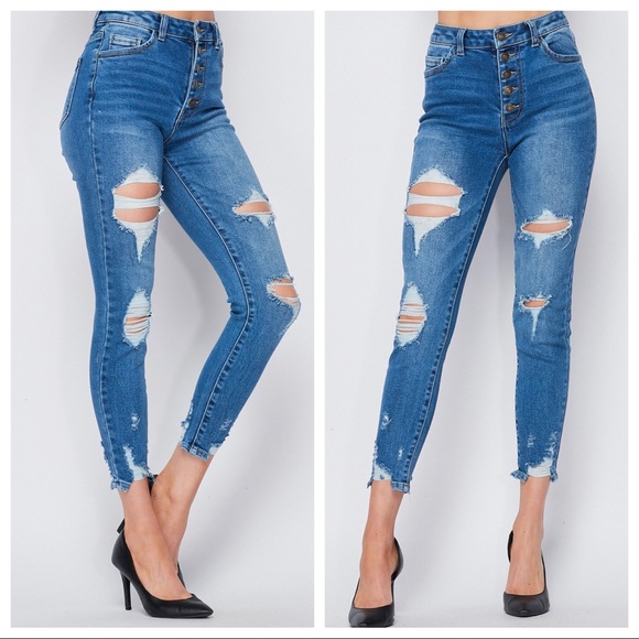 #08 - 80’S Chic 5 Button closure distressed skinny jeans - Picture 6 of 7